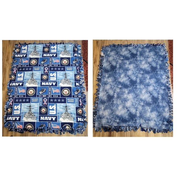 Navy Custom Reversible Tie Blanket Armed Forces - Picture 1 of 4